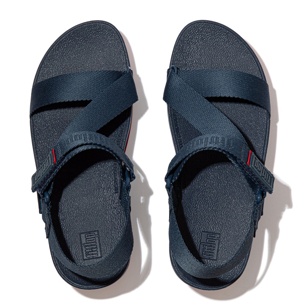 Fitflop Womens Sandals Navy - Surfa Woven Logo Z-strap - 52VBDGYZO